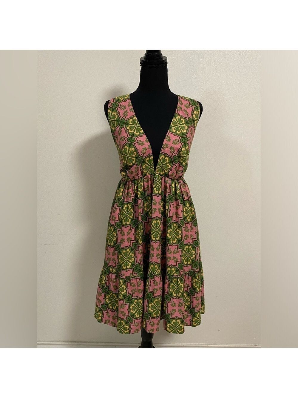 House of Harlow 1960 Dress Womens Size XS Pink Green Floral Halter V neck Dress